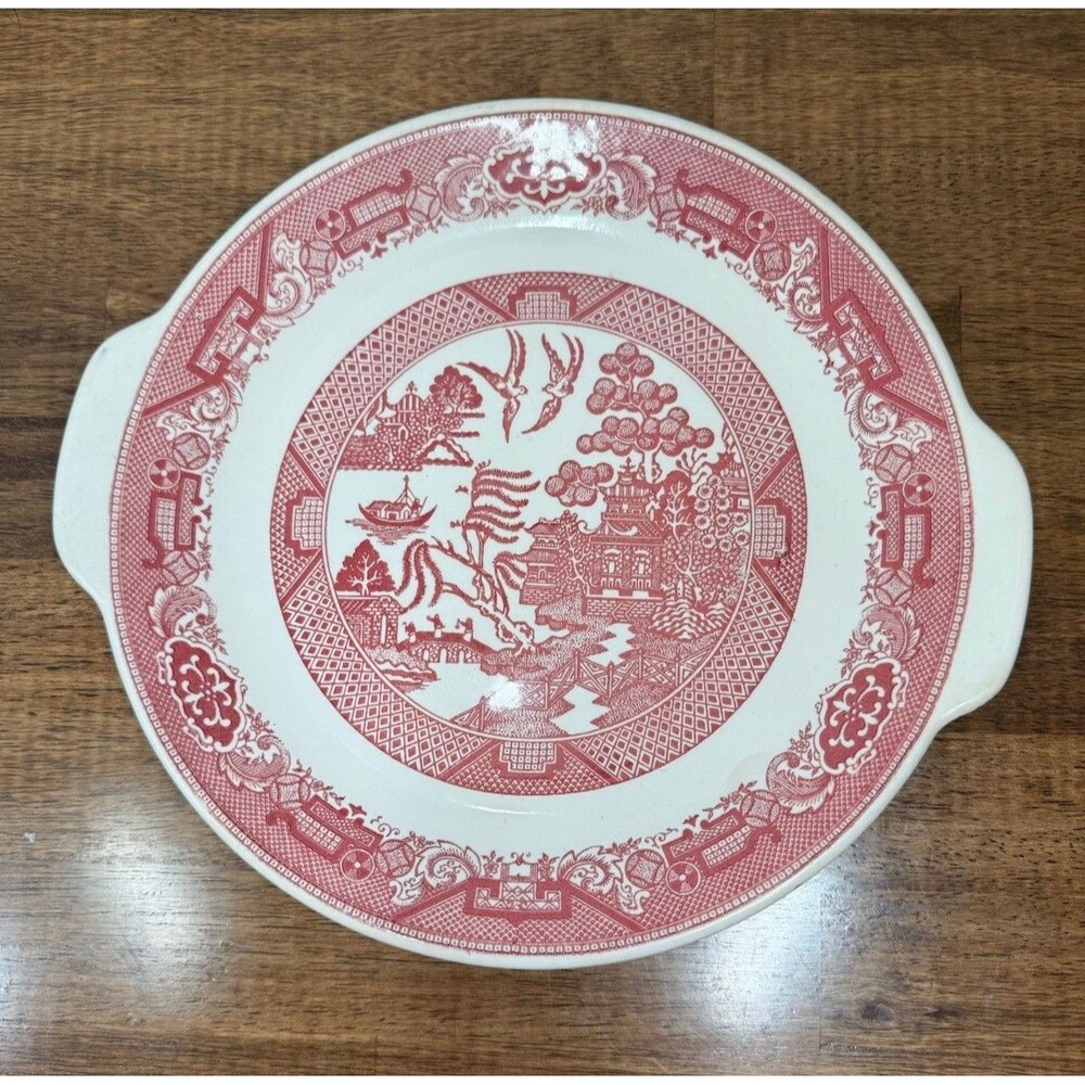 Royal China Willow Ware M52 Red Transferware Handled Plate, White/Red